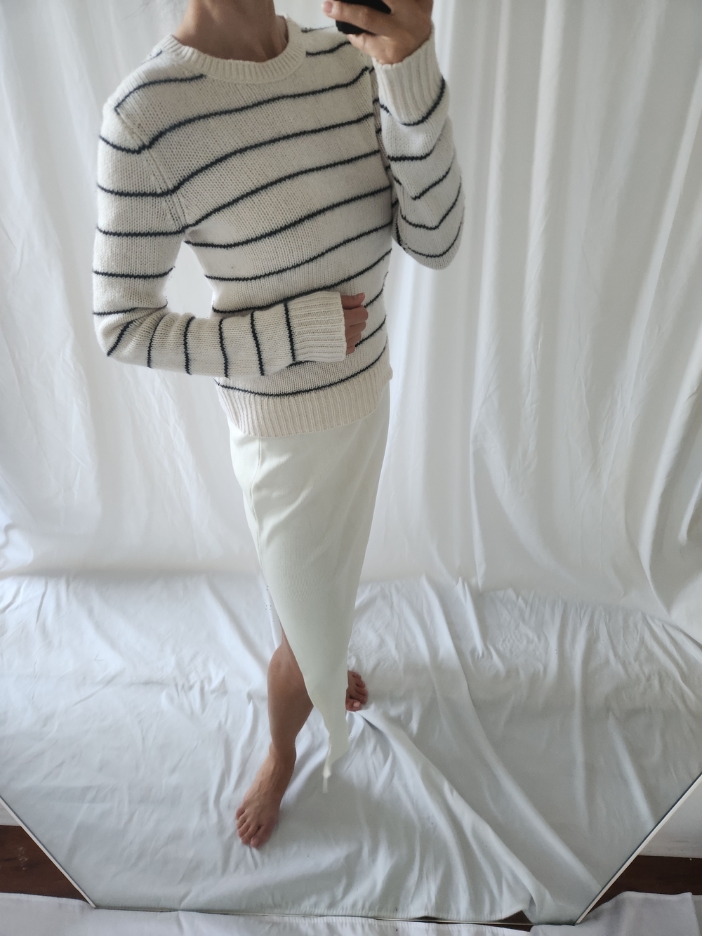 Vince Cream Crewneck Sweater with Black Stripes - Picture 2 of 10